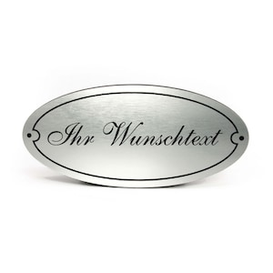 Desired text labeling personalized sign oval door sign plastic silver self-adhesive 15 x 7 cm - name desired engraving personalization