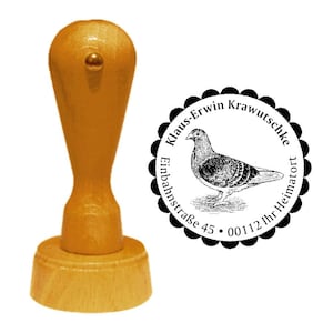 Stamp Wooden Stamp Address Stamp &quot;TAUBE&quot; with Personal Address and Motif Name Bird Nature City Street Roof Pigeon