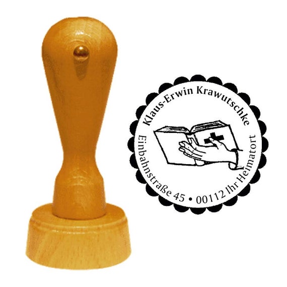 Sello de dirección « BIBLIA » con dirección personal y motivo Sello Sello  de madera Nombre Iglesia devocional Pastor Religión Oración Cristo Dios