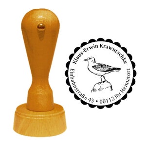 Stamp wooden stamp address stamp «SEAGULL» with personal address and motif name bird Baltic Sea North Sea maritime coast sea beach harbor