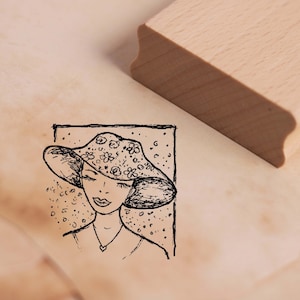 Motivo Timbro Signora con Cappello - Francobollo Donna 38 x 38 mm - Francobollo in Legno Scrapbooking Goffratura Francobolli Artigianato - Regalo Mama Daughter Vintage