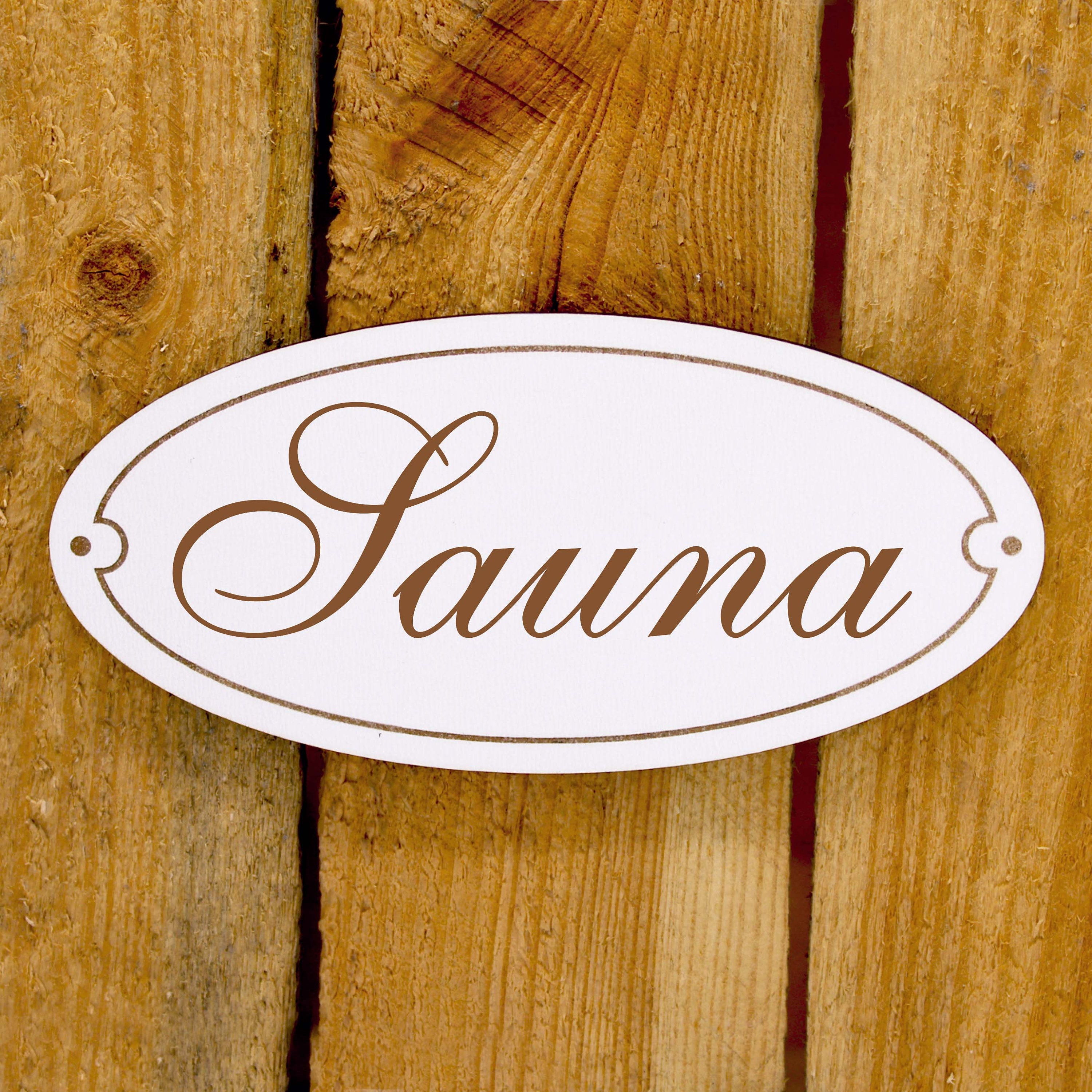 Sauna Türschild Schriftzug weiß Holzschild Türdeko Buchstaben Zimmer  selbstklebend 24 x 9 cm 