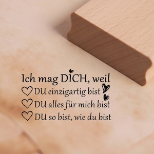 Motivstempel Ich mag dich weil... - Liebesspruch Herz Stempel Liebe Freundschaft 48 x 28 mm - Holzstempel Scrapbooking Embossing Stempeln