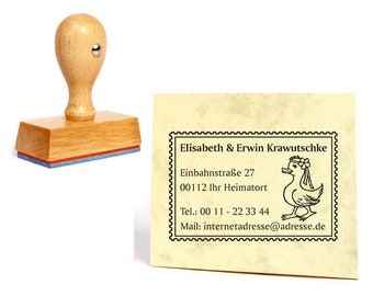 Stempel Frau Ente Briefmarke - mit Name und Adresse ca. 60 x 40 mm • Adressenstempel Adressstempel Motivstempel Kinderstempel • Vogel Blume