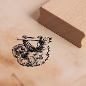 Motivstempel Faultier hängt am Baum - Stempel 48 x 38 mm - Holzstempel Scrapbooking Embossing Stempeln Basteln Schule Kindergarten Geschenk