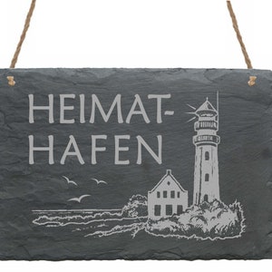 Slate Top Home Port - Lighthouse Seagulls House - Shield 22x16 - Deco Sign Door Sign Maritime Decoration Gift North Sea Sea
