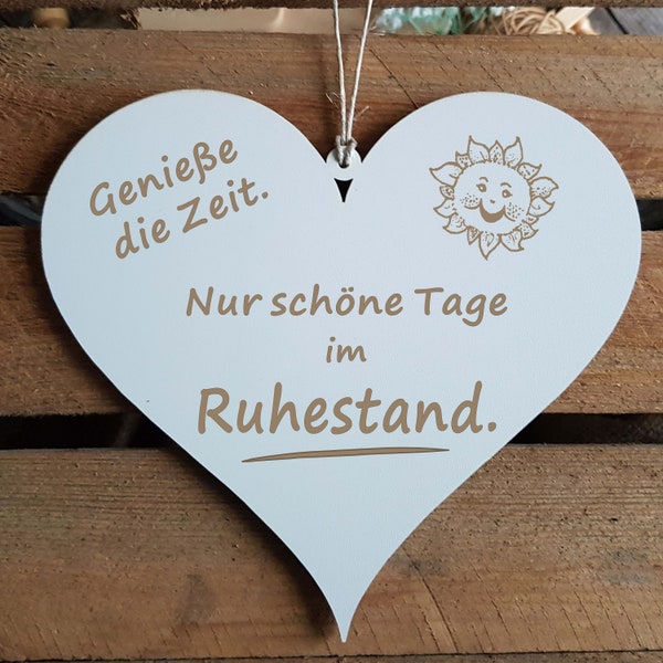 Schild HERZ « RUHESTAND » Türschild Dekoschild Herzschild Dekoration Geschenkanhänger Anhänger Geschenk Rente Rentner Oma Opa Großeltern