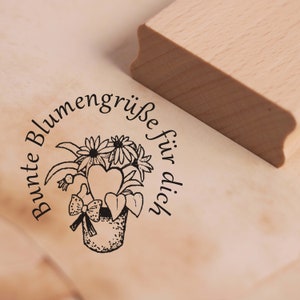 Stamp Colorful Floral Greetings for You - Flower Pot Motif Stamp approx. 38 x 38 mm • Wood Stamp Scrapbooking • Gift Mother&#39;s Day Birthday Flowers