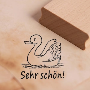 Timbro Molto bello - Motivo Cigno circa 28 x 28 mm - Timbro insegnante Timbro di legno Timbro timbro timbro - Scuola Asilo Insegnante Bambini Certificato di lode