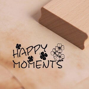 Motif Timbre Happy Moments Timbre Cloverleaf 58 x 28 mm - Timbre en bois Scrapbooking Tampons gaufrés Artisanat - Cadeau Anniversaire Bonheur