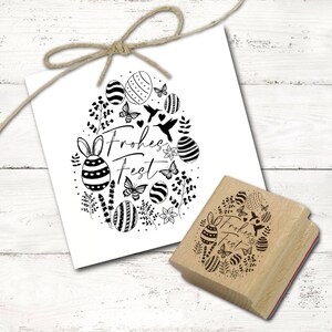 Sello con motivo Pascua Felices Fiestas - Huevo de Pascua con motivos de Pascua sello de madera 38 x 48 mm - estampación manualidades scrapbooking Sello de Pascua