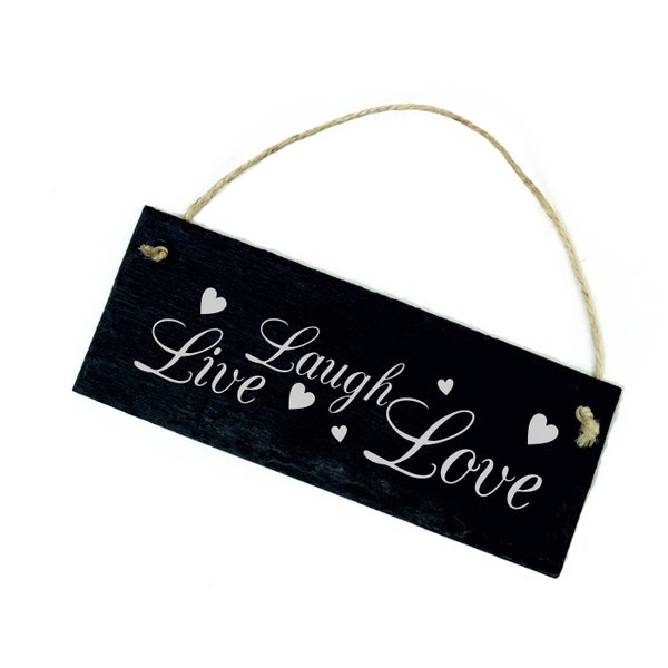 Schiefertafel Spruch Live Laugh Love • Schild Herzen 22 x 8 - Lachen Lieben Leben Glück Dekoration Türschild Dekoschild • Geschenk Freundin