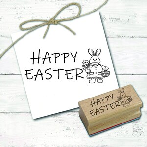 Stempel Happy Easter - Osterhase Motivstempel - 68 x 28 mm - Scrapbooking Holzstempel Frohe Ostern Osterstempel Schule Frühling