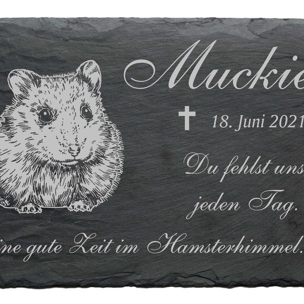 Gedenktafel Hamster mit Name und Datum • 22 x 16 cm Spruch Gravur Motiv • Grabstein Tiergrabstein Tiergrab Beerdigung Friedhof Grab Haustier