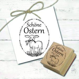 Motivstempel Schöne Ostern - Osterei mit Schaf Lamm Stempel 38 x 48 mm - Holzstempel Scrapbooking Osterstempel Schule Kindergarten Frühling
