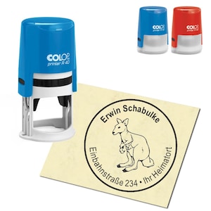 Stempel adresowy personalizowany - kangur z dzieckiem - okrągły ∅ 40 mm