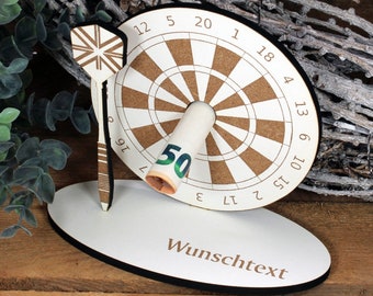 Geldgeschenk Dart Dartspieler - inkl. Wunschtext - Dartpfeil Dartscheibe Schild für Geld Gutschein Gutscheingeschenk Darts Geschenk Spiel