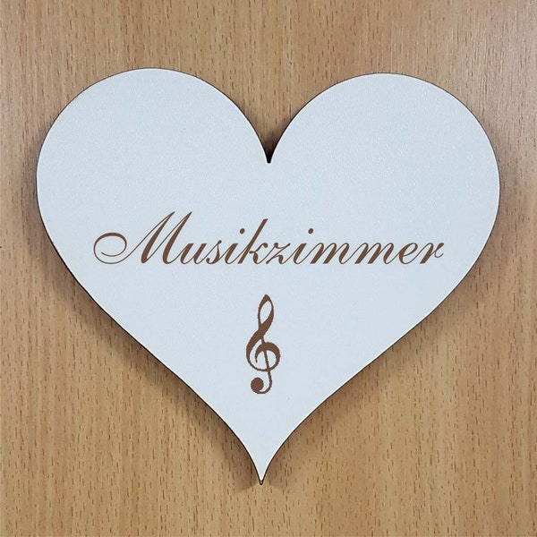 Self-adhesive sign HERZ «MUSIKZŵER» motif NOTENSCHLÜSSEL door sign decorative sign heart sign decorate music school school music music