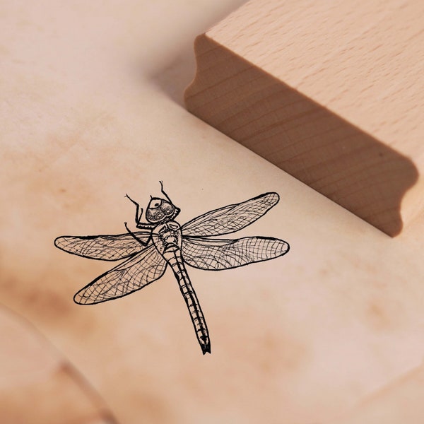 Motif Stamp King Dragonfly Stamp Dragonfly 38 x 28 mm - Sello de madera Scrapbooking Estampados de artesanías en relieve - Regalo Insect Nature Summer