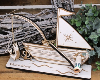 Bon cadeau pour une sortie de pêche avec canne à pêche et rame - texte personnalisé inclus - à signer - bon cadeau, bon cadeau pour une sortie de pêche