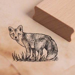Stempel Fuchs auf der Wiese - Motivstempel ca. 38 x 28 mm - Scrapbooking Holzstempel Kinderstempel Tierstempel - Förster Jäger Wald Kinder