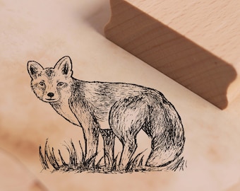 Stamp Fox on the Meadow - Motif Stamp approx. 38 x 28 mm - Scrapbooking Wood Stamp Children's Stamp Animal Stamp - Forester Hunter Forest Kids