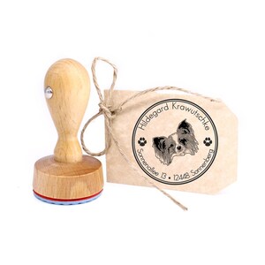 Timbro personalizzato Continental Dwarf Spaniel Papillon Dog 40 mm Timbro per indirizzo timbro in legno - Timbro con motivo per nome e indirizzo