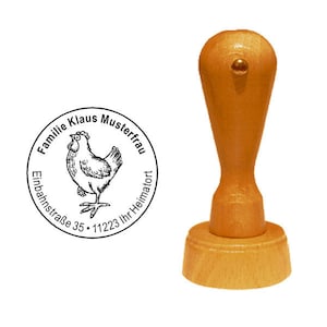 Stamp Wooden Stamp Proud Chicken - with name and address Ø 35 mm