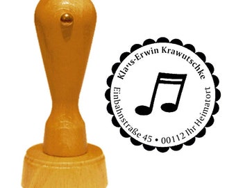 Adressstempel « NOTE » mit persönlicher Anschrift und Motiv - Stempel Holzstempel Name Musik Melodie Musiker Komponist Dirigent Konzert Band