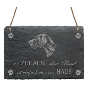 Slate « German WIRE HAIR » Saying Home 22 x 16 cm