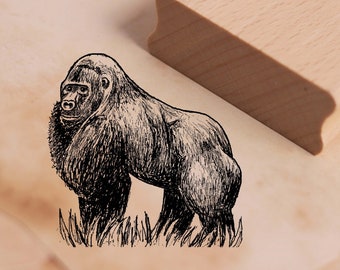 Motif Timbre Gorilla Stamp Monkey 38 x 38 mm - Timbre en bois Gaufrage Scrapbooking Animal Stamp Crafts Stamps - Monkey Gift Tropics