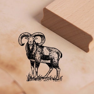 Motivstempel Widder Stempel 34 x 38 mm - Holzstempel Scrapbooking Embossing Stempeln Basteln Tierstempel Geschenk Kindergarten Schule Tiere