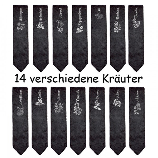 Schiefer Kräuterschilder - 14 Stück - Pflanzenschilder Pflanzstecker - Beschriftung Kräuter Schild Beet Hochbeet Gartendeko Kräutergarten