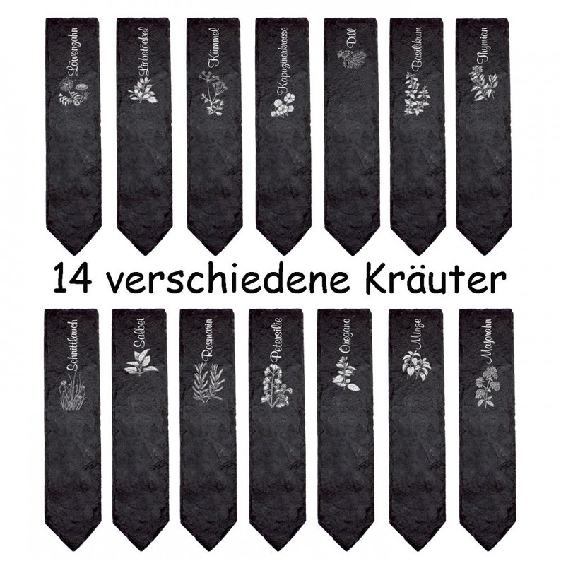 Schiefer Kräuterschilder 14 Stück Pflanzenschilder Pflanzstecker Beschriftung Kräuter Schild Beet Hochbeet Gartendeko Kräutergarten Bild 1