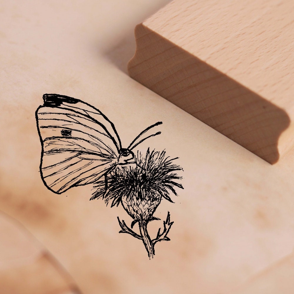 Motif Stamp Cabbage White on Thistle Stamp Butterfly 35 X 38 - Etsy