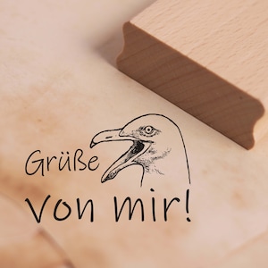Francobollo Saluti da me - Timbro motivo gabbiano Circa 38 x 25 mm - Scrapbooking Timbro di legno Goffratura - Mare del Mare del Nord Vacanza Sea Beach Bird Greeting