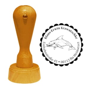 Indirizzo timbro «Delfino» con indirizzo personale e soggetto - timbri legno nome Dolphin terapia mare animale balena oceano Atlantico