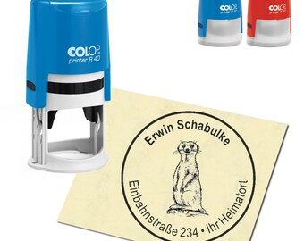 Stamp address stamp personalized - standing meerkat - round ∅ 40 mm