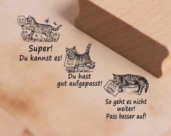 Lehrerstempel Katzen im Set - 3 Motivstempel mit Spruch und Motiv für Schule ca. 28 x 28 mm - Schüler Bewertung Lob Note Lehrer Motivation