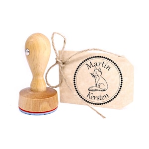 Timbro per bambini volpe – timbro in legno con nome personale Ø 24 mm – timbro con nome motivo timbro insegnante timbro insegnante regalo per la scuola dei bambini