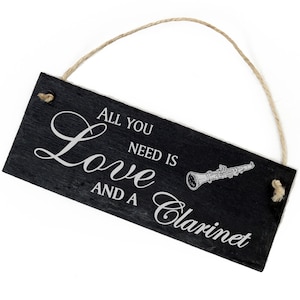 Slate Decoration Clarinet Shield 22 x 8 cm - All you need is Love and a Clarinet