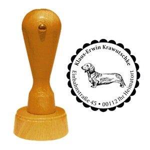 Address stamp Dog « DACHSHUND SHORTHAIR » with personal address and motif - Stamp Wooden stamp Name Dog breed Teckel Dachshund Jäger