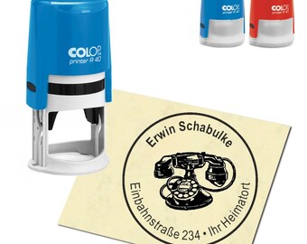 Stempel Adressstempel personalisiert - altes Telefon - rund ∅ 40mm