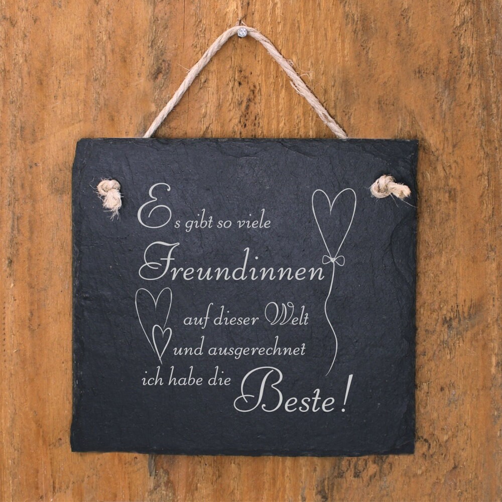 Schieferherz Mit Aufdruck 'Beste Freundin Der Welt' – 10x10 Cm, Dekoschild Mit Juteband