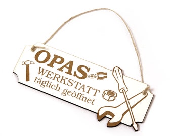 Schild Opas Werkstatt • Türschild Werkzeug Hammer • ca. 20 x 8,5 cm • Dekoschild Deko Keller Garage • Geschenk Opa Herrentag Geburtstag