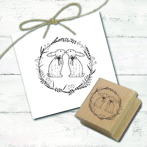 Motivstempel Osterhasen Stempel Vintage Kranz 48 x 45 mm - Holzstempel Scrapbooking Stempeln Basteln - Shabby Holzoptik Hasen Kindergarten