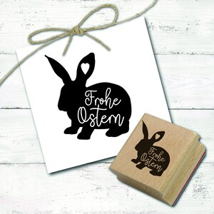 Motivstempel Frohe Ostern Stempel schwarzer Osterhase 48 x 48 mm - Holzstempel Scrapbooking Stempeln Basteln Kindergarten Schule Geschenk