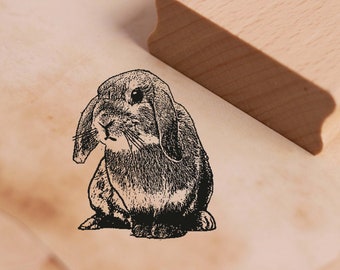 Motif Stamp Sweet Dwarf Rabbit Stamp Rabbit approx. 38 x 38 mm - Wooden Stamp Scrapbooking Embossing Crafts Stamps - Gift Easter Children