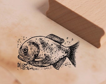 Motivstempel Piranha - Fisch Stempel Holzstempel 48 x 28 mm - Scrapbooking Embossing Basteln Stempeln Tierstempel Schule Kindergarten