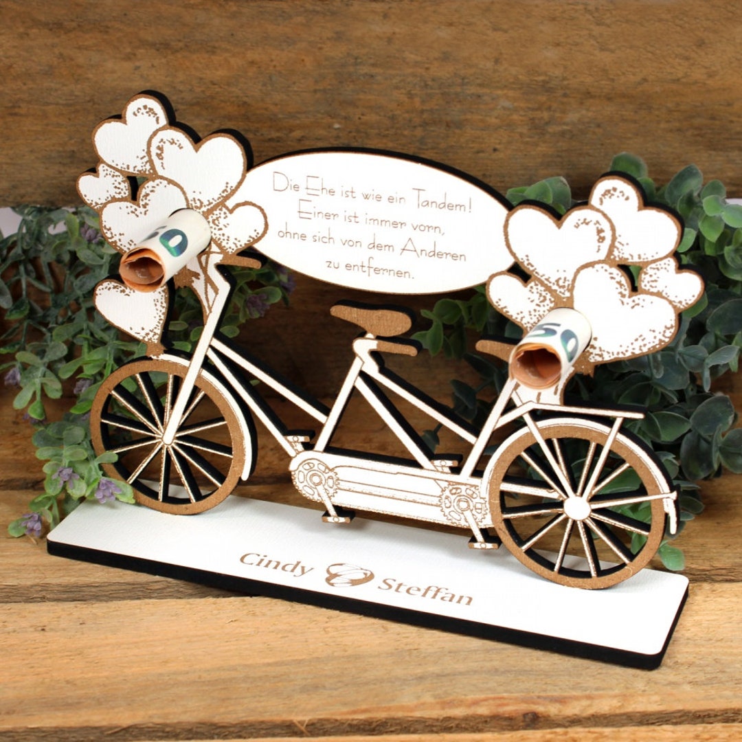 Geldgeschenk Hochzeit Tandem mit Herzballons inkl. Namen Schild für